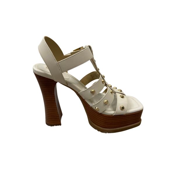 Michael Kors Jagger Studded Platform Sandals Block Heels Leather Cream Size 6M - Picture 7 of 10